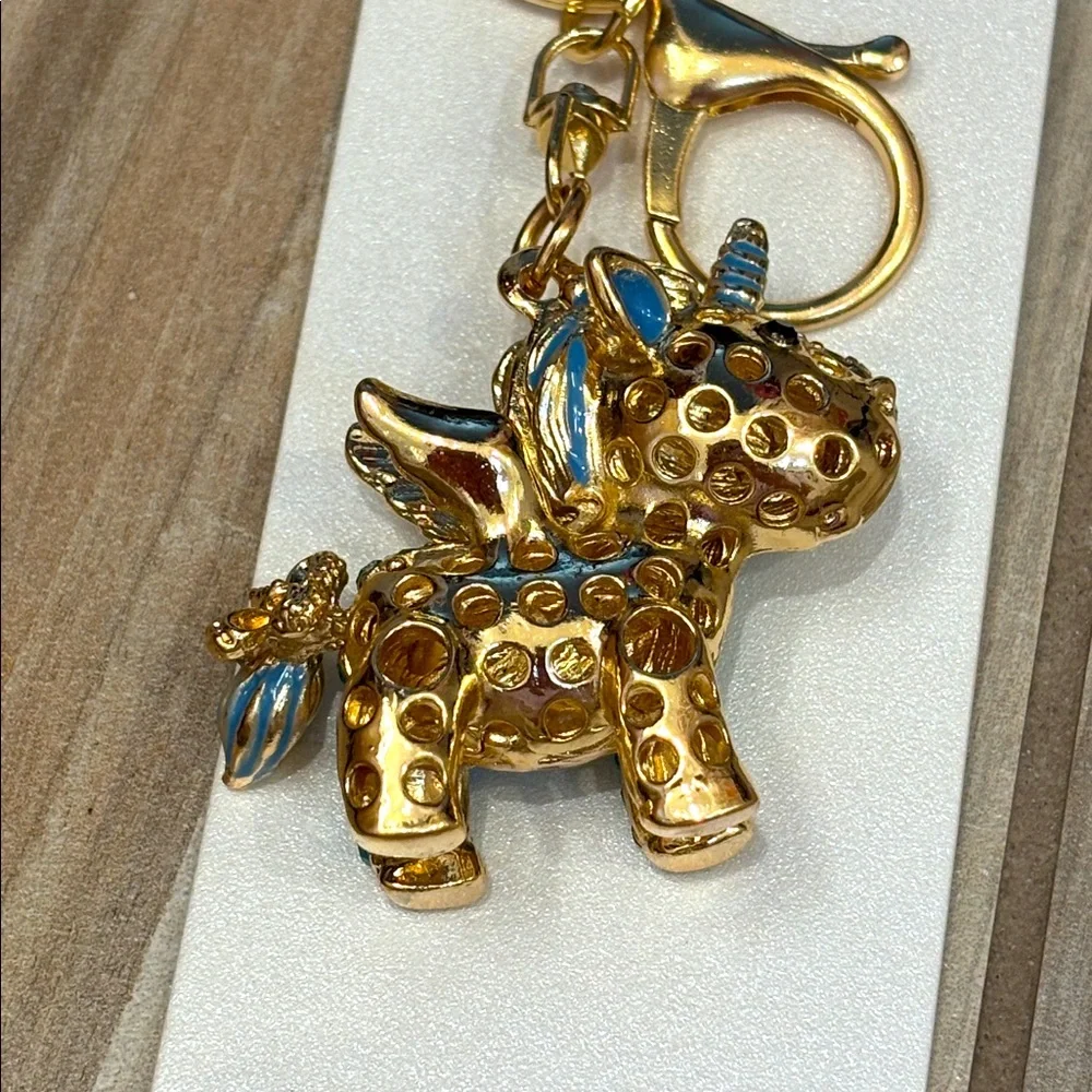 NWT Natasha Gold and Blue Unicorn Keychain / bag charm